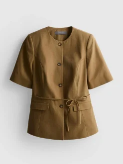 Blazer tipo safari con cinturón en mezcla de algodón