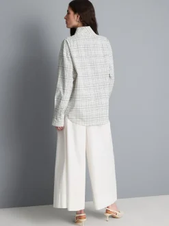 Blusa de cuello alto a cuadros con mucho algodón