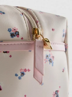 Bolsa de maquillaje de piel sintética floral