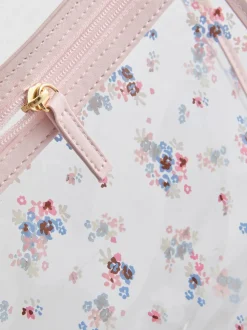 Bolsa de maquillaje transparente con flores