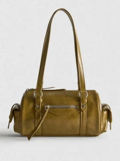 Bolso bowling en piel sintética de efecto desgastado