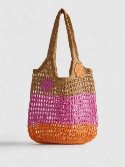 Bolso shopper de paja con flores