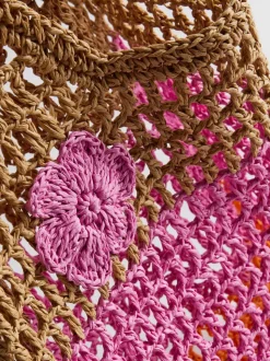 Bolso shopper de paja con flores