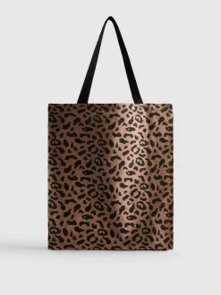 Bolso tote de lona con estampado de leopardo