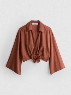 Camisa corta de algodón con lazada frontal