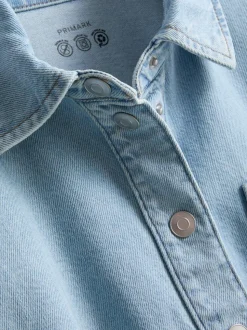Camisa corta vaquera de corte cuadrado en algodón