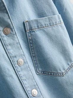 Camisa corta vaquera de corte cuadrado en algodón
