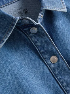 Camisa corta vaquera de corte cuadrado en algodón
