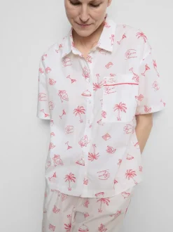 Camisa de pijama boyfriend de algodón estampada