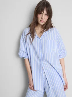 Camisa de pijama Oxford a rayas de algodón