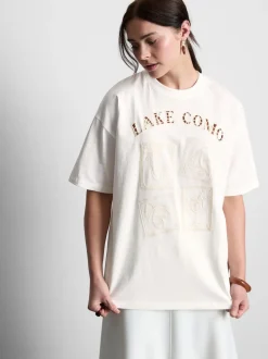 Camiseta bordada extragrande con estampado Lake Como