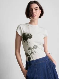 Camiseta corta floral de algodón