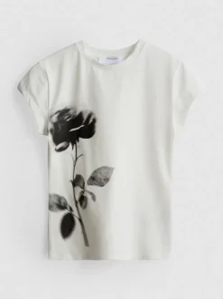 Camiseta corta floral de algodón