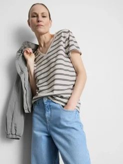 Camiseta de algodón a rayas con cuello de pico
