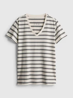 Camiseta de algodón a rayas con cuello de pico