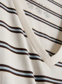 Camiseta de algodón a rayas con cuello de pico