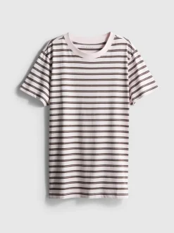 Camiseta de algodón a rayas con cuello redondo