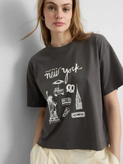 Camiseta de algodón cuadrada con estampado gráfico