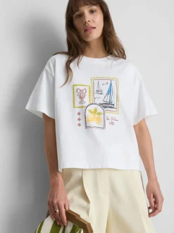 Camiseta de algodón cuadrada con estampado gráfico