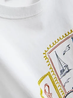 Camiseta de algodón cuadrada con estampado gráfico