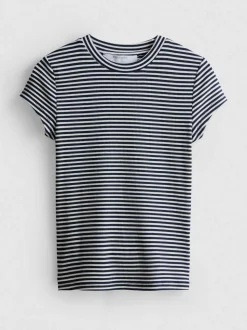 Camiseta de canalé de manga casquillo a rayas