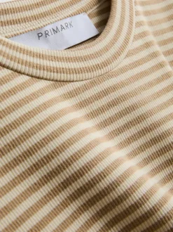 Camiseta de canalé de manga casquillo a rayas