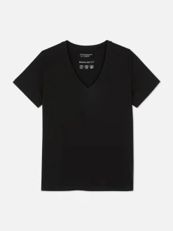 Camiseta de manga básica corta con cuello de pico