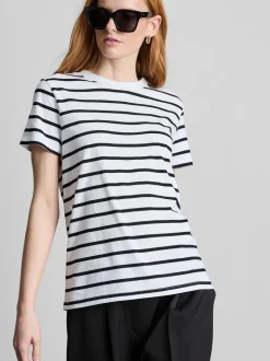 Camiseta de manga corta a rayas con cuello redondo