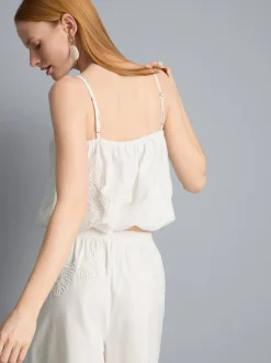 Camiseta de tirantes corta de algodón bordada