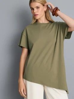 Camiseta larga asimétrica de algodón