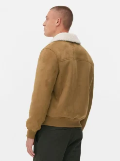 Chaqueta de antelina con cuello de borrego sintético