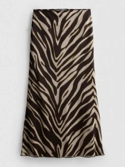 Falda larga de malla con estampado animal