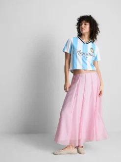 Falda midi amplia con detalles de costuras