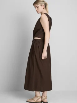 Falda midi con lazada lateral en mezcla de algodón