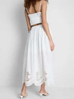 Falda midi de algodón con bordados náuticos