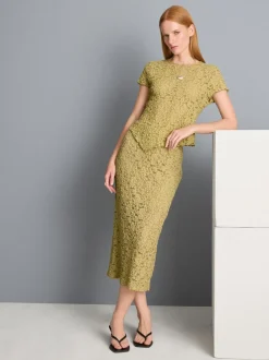 Falda midi de encaje con textura en mezcla de algodón
