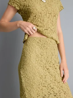 Falda midi de encaje con textura en mezcla de algodón