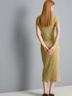Falda midi de encaje con textura en mezcla de algodón