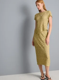 Falda midi de encaje con textura en mezcla de algodón