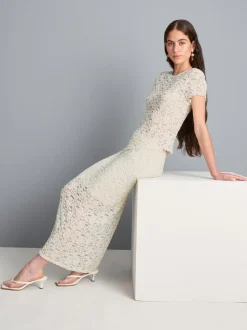 Falda midi de encaje con textura en mezcla de algodón