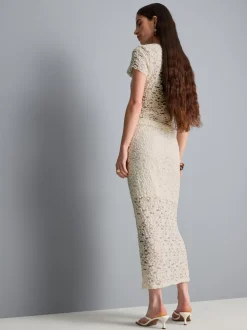 Falda midi de encaje con textura en mezcla de algodón