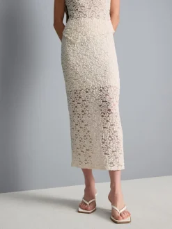 Falda midi de encaje con textura en mezcla de algodón