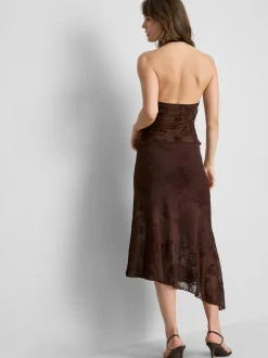 Falda midi de malla asimétrica con estampado