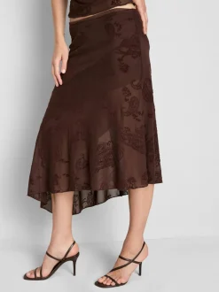 Falda midi de malla asimétrica con estampado