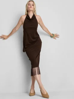 Falda midi evasé con flecos