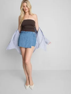 Falda pantalón vaquera asimétrica de algodón