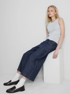 Falda-pantalón vaquera de pernera ancha
