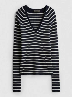 Jersey canalé de cuello en pico