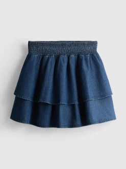 Minifalda vaquera de algodón con volantes