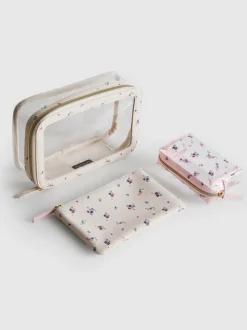 Pack de 3 neceseres de piel sintética con flores